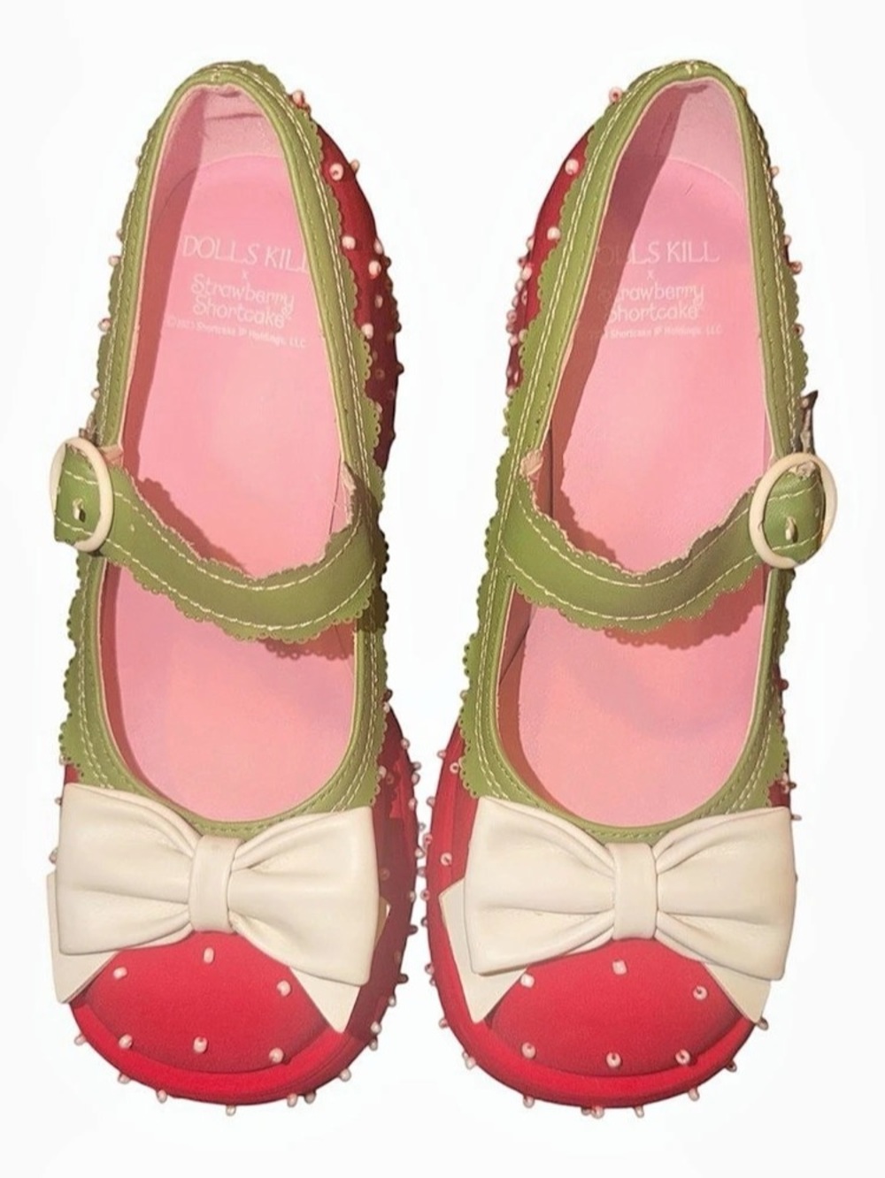 Dolls Kill x Strawberry Shortcake Freshly Ripe Platform Mary Janes Red & Green